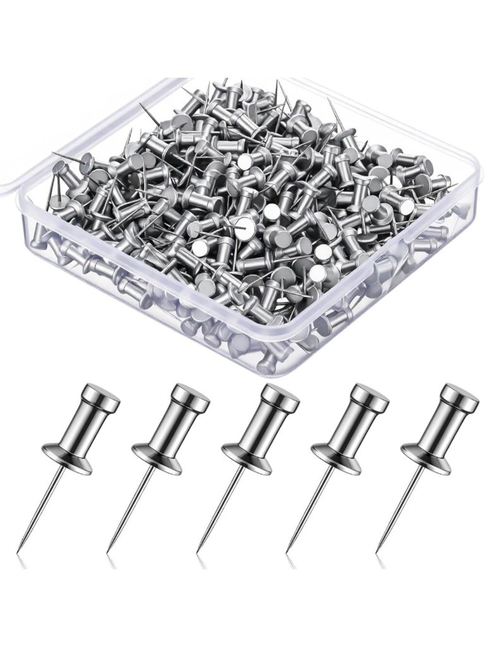 300 Pcs Silver Aluminum Push Pins & Thumb Tacks for Office, Wall, Bulletin